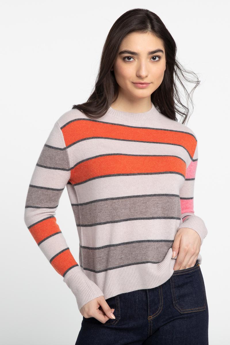 Kinross Cashmere Bold Stripe Crew Sweater
