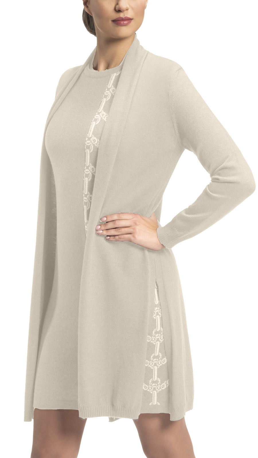 Tina Long Cardigan - Beige Melange