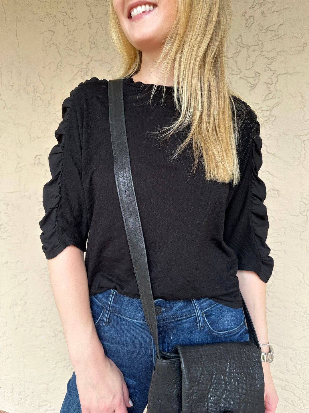 Stateside Supima Slub Mixed Media Dolman Top - Black
