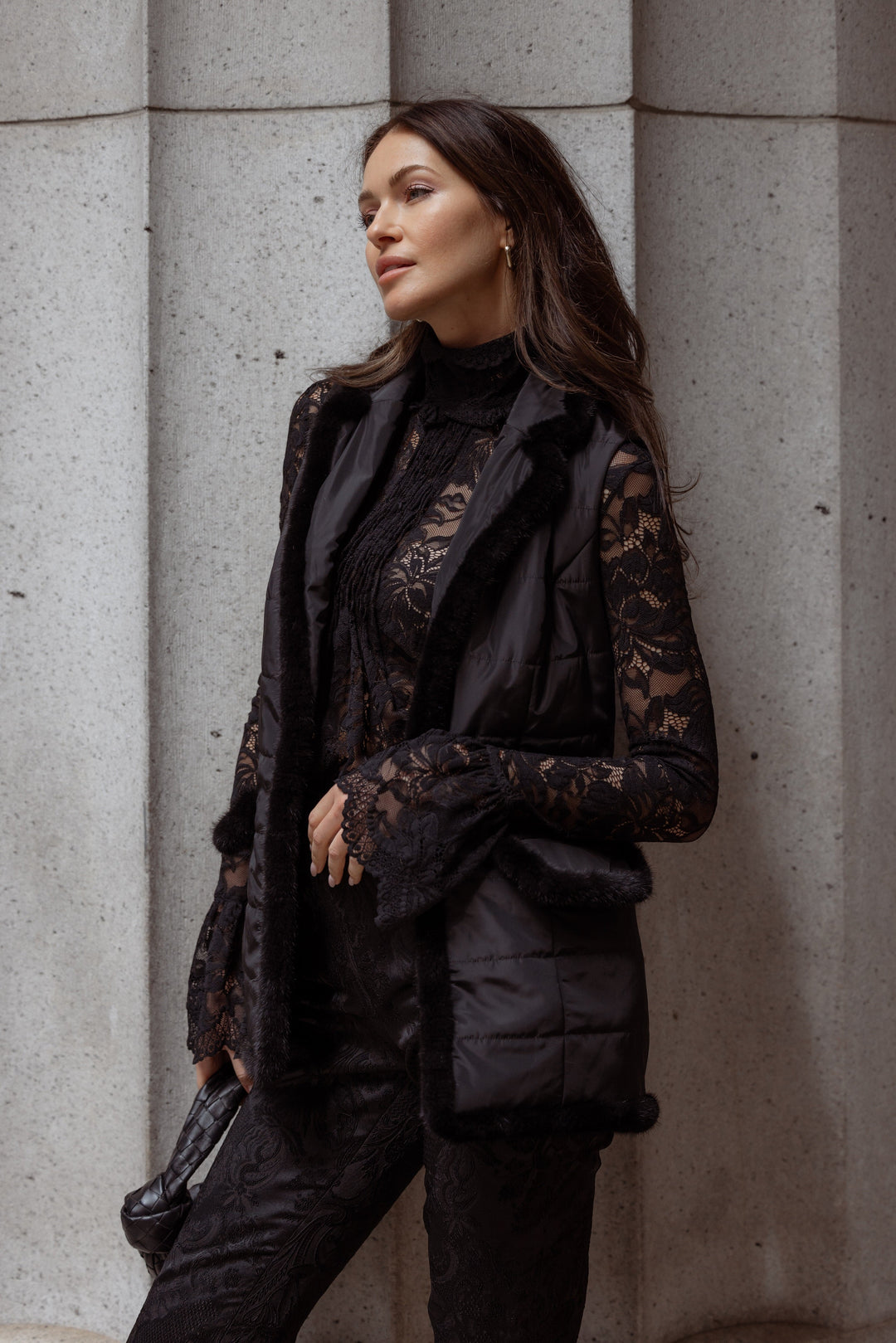 Diomi Mink Nylon Vest in Black available at Barbara Katz