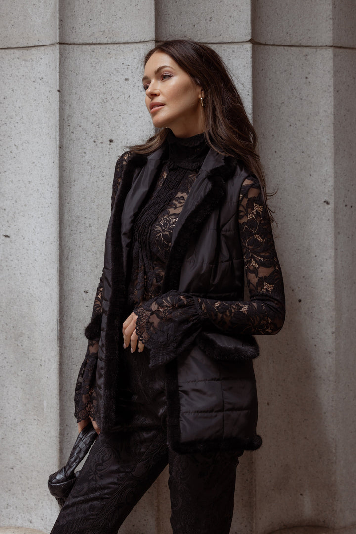 Diomi Mink Nylon Vest in Black available at Barbara Katz