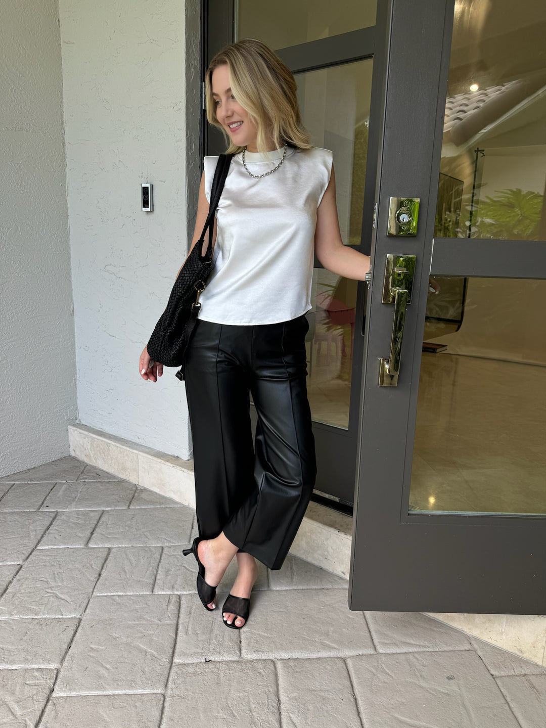 MAC Denim Chiara Crop Vegan Leather Pants in Black available at Barbara Katz