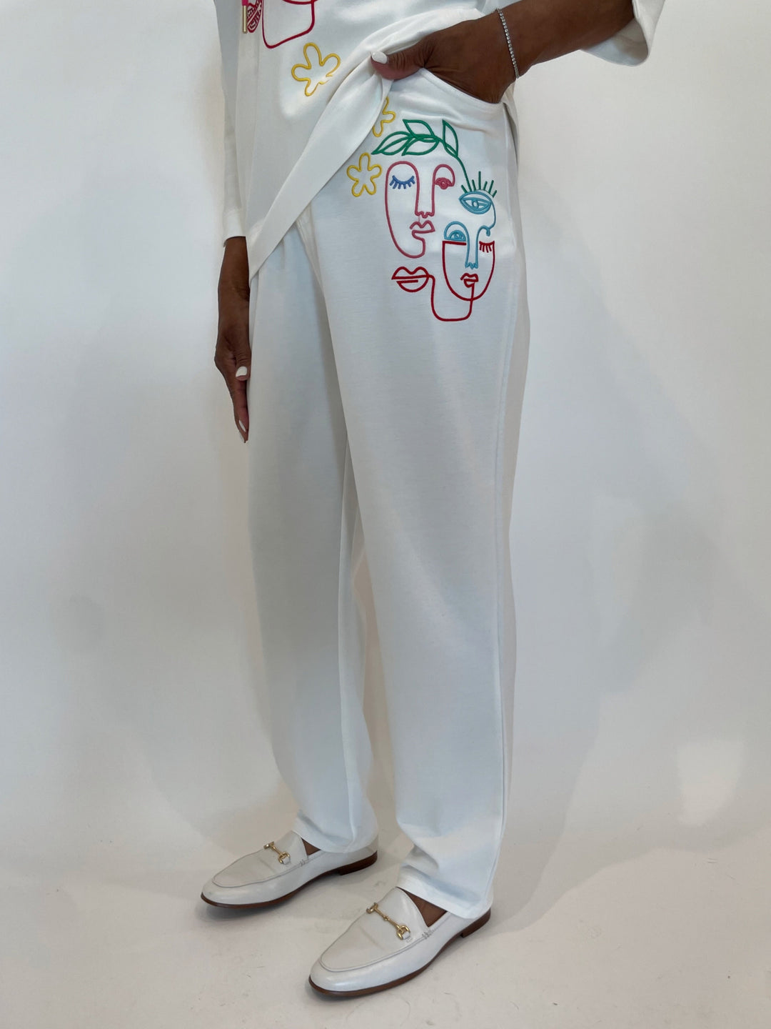 Leo & Ugo Dominic Faces Pants in White/Multi available at Barbara Katz