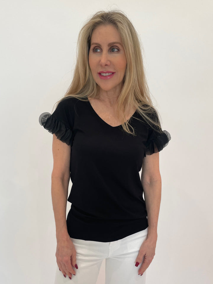 Bariloche Acapulco Ruffle Top in Black available at Barbara Katz