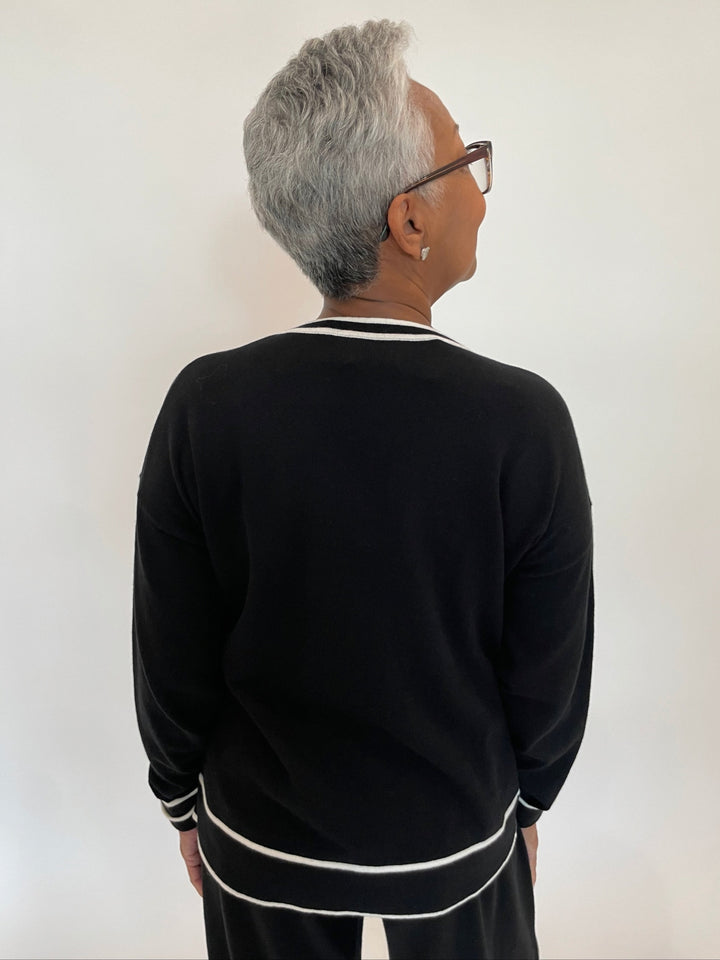Leo & Ugo Nora V-Neck Sweater in Black/White available at Barbara Katz