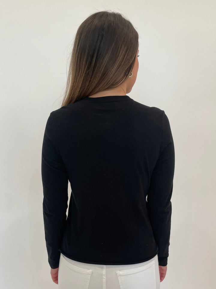 Suzy T Juliet Tee With Crystal Bows in Black available at Barbara Katz