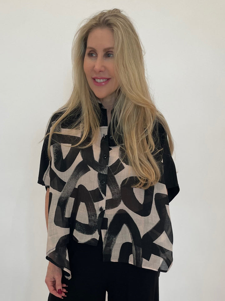 Ozai N Ku Graphic Shirt in Slalom available at Barbara Katz