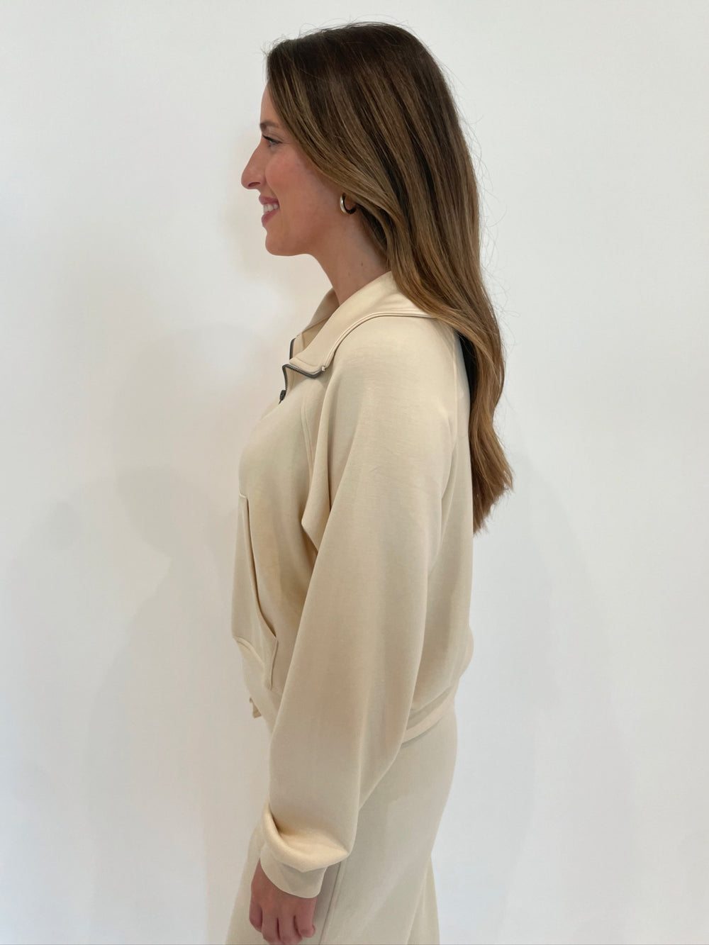 BK Nina Half-Zip Long Sleeve Sweatshirt in Alpaca available at Barbara Katz