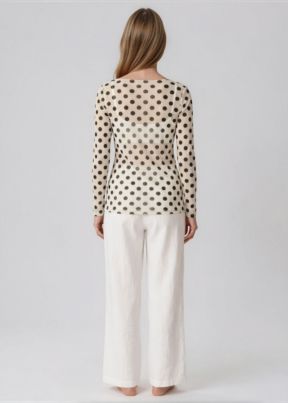 AMB Polka Dot on White NudiTee Sheer Top available at Barbara Katz