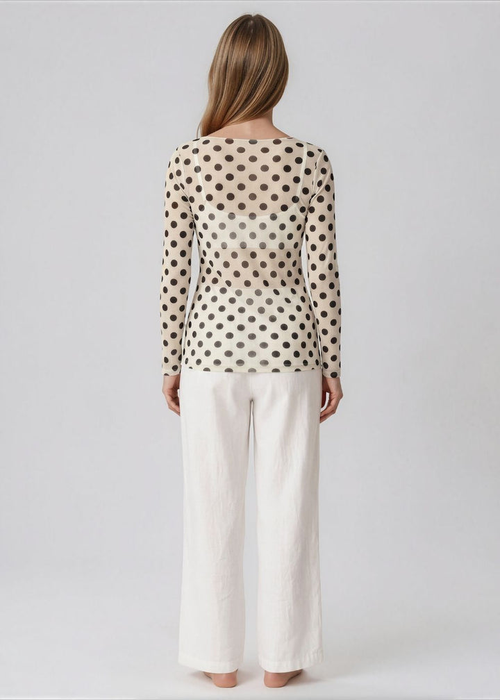 AMB Polka Dot on White NudiTee Sheer Top available at Barbara Katz