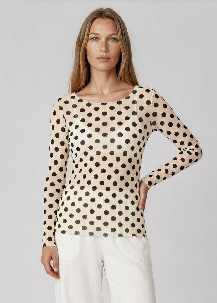 AMB Polka Dot on White NudiTee Sheer Top available at Barbara Katz