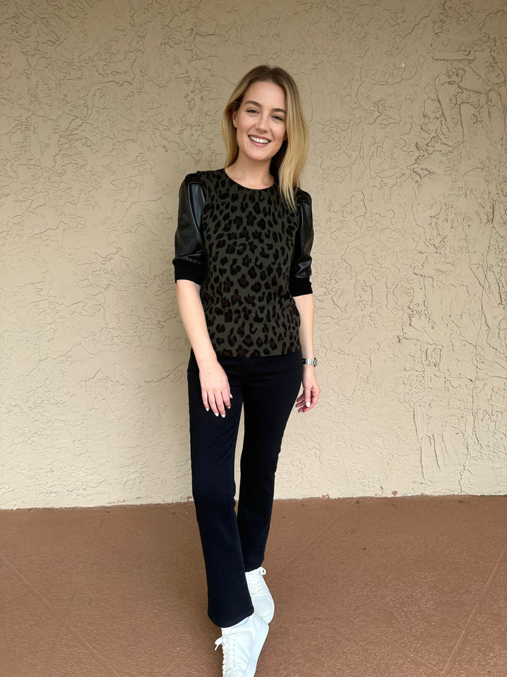 J Society Vegan Leather Cheetah Sweater - Military