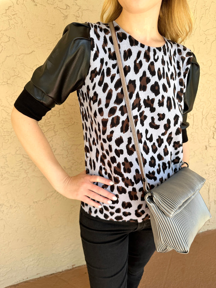 J Society Vegan Leather Cheetah Sweater - Periwinkle