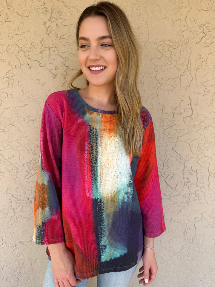 Andrea Geer Thermal Knit Aline Top - Pink Print