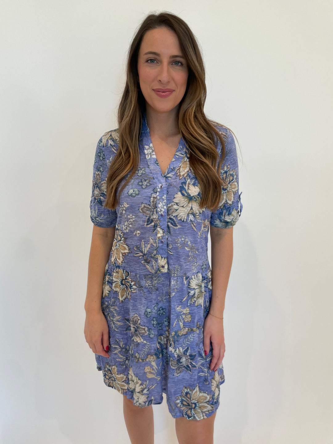 David Cline Annabel Snap Front Tier Dress in Capri available at Barbara Katz