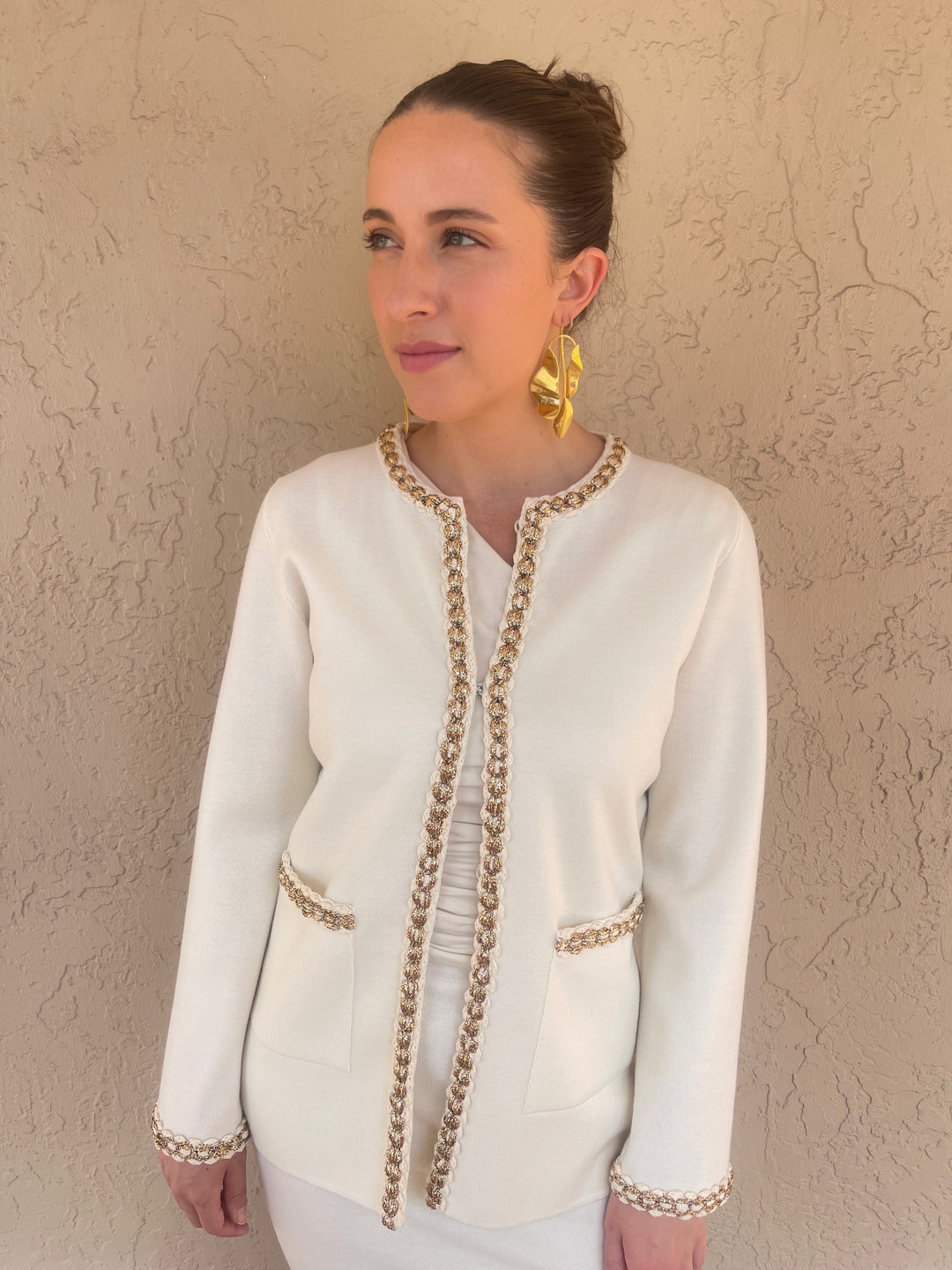 D. Exterior Metallic Braided Jacket - Ivory/Gold