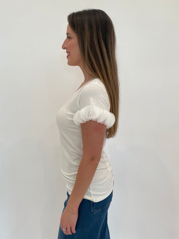 Bariloche Acapulco Ruffle Top in White available at Barbara Katz