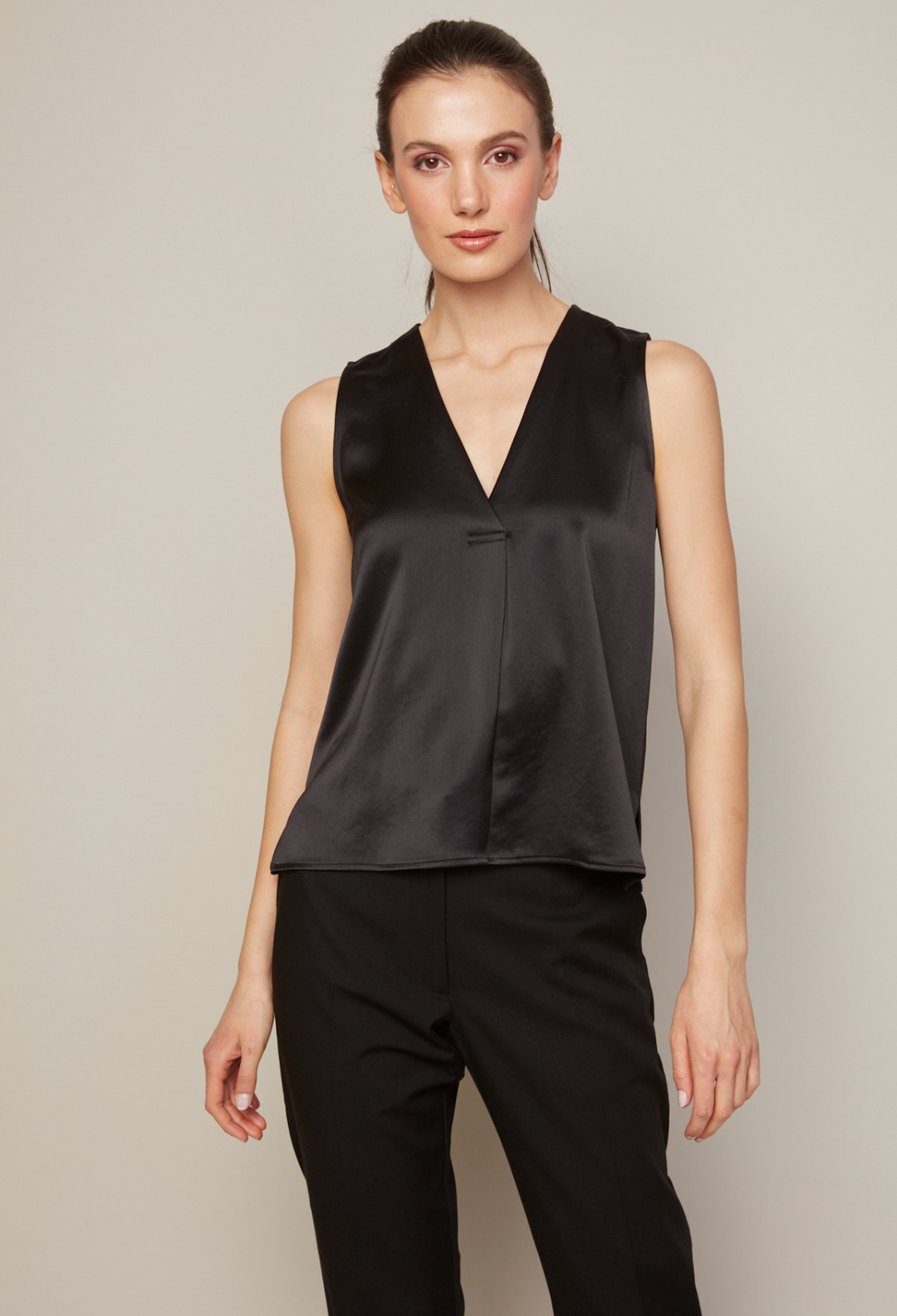 Adroit Atelier True Sleeveless V-neck Blouse - Black available at Barbara Katz