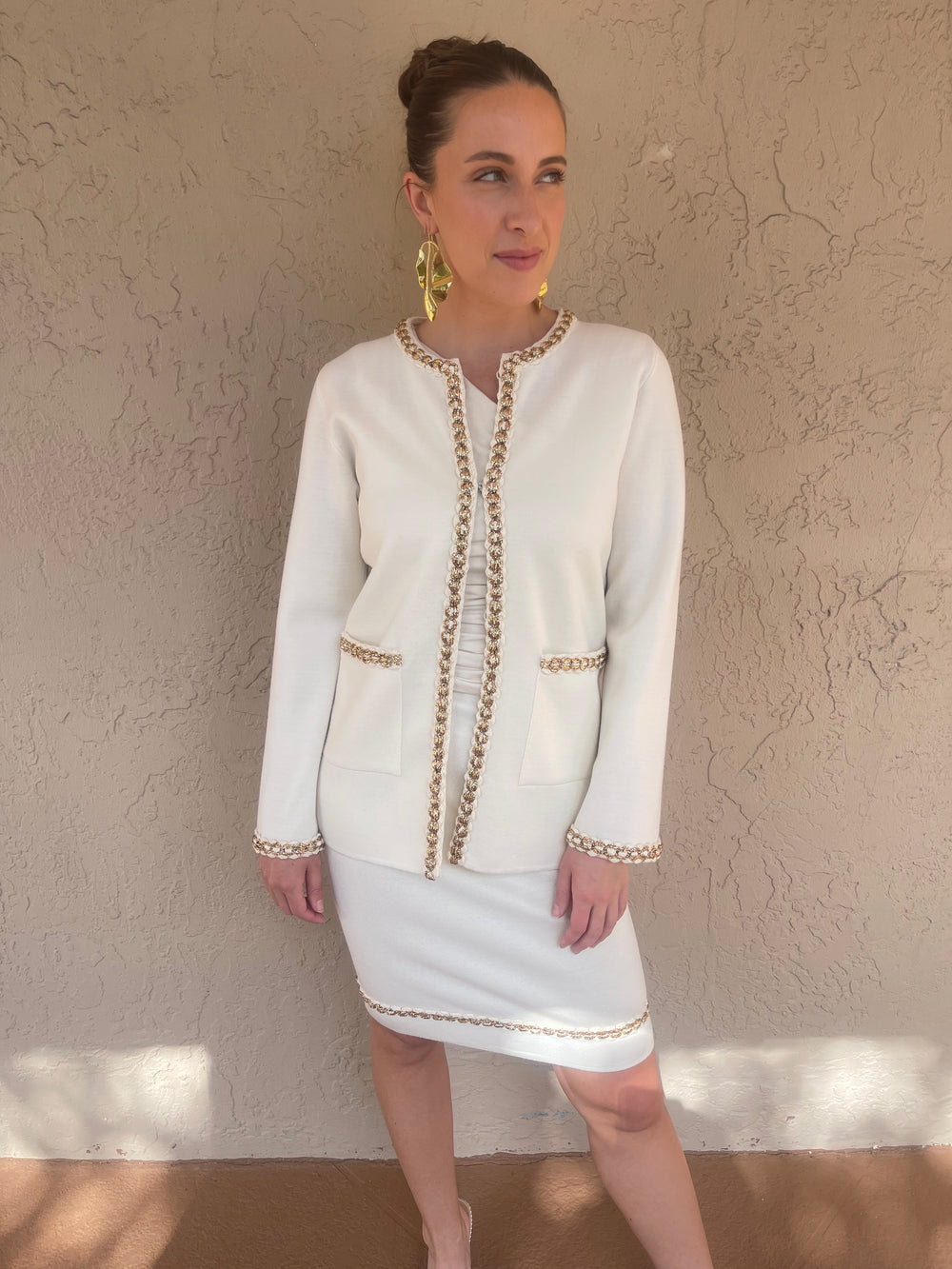 D. Exterior Metallic Braided Jacket - Ivory/Gold