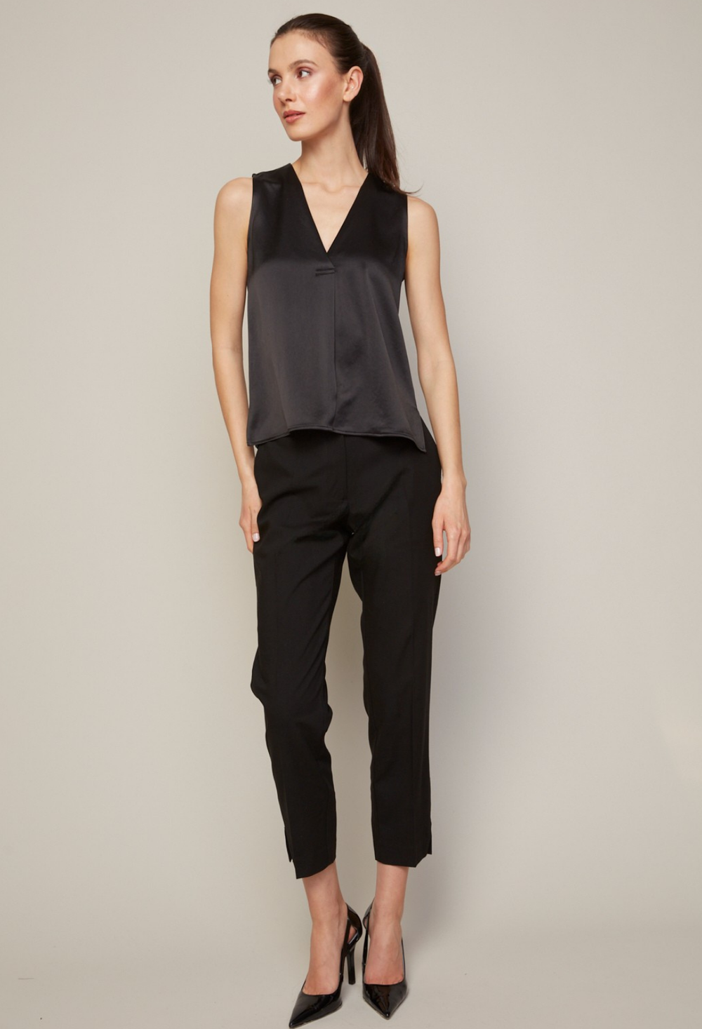 Adroit Atelier True Sleeveless V-neck Blouse - Black available at Barbara Katz