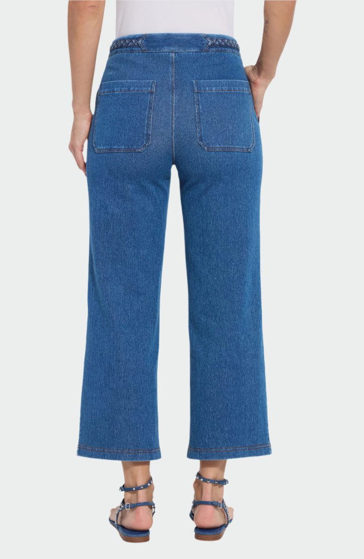 Lysse Hayes Braided Wide Leg Crop Jeans in Mid Wash available at Barbara Katz