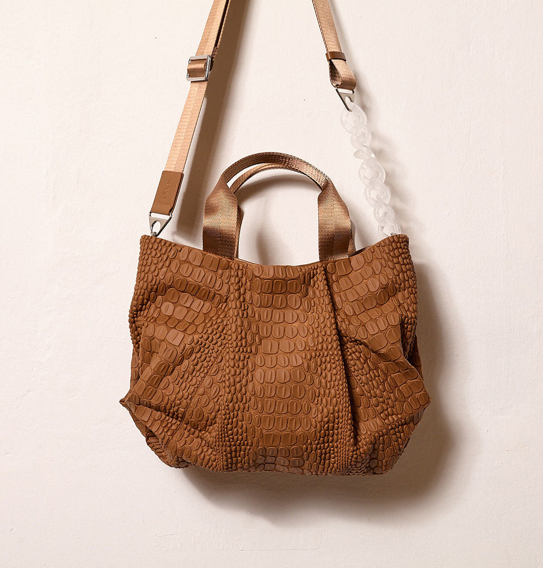 Daniella Lehavi Dani Vegan Tokyo Satchel Crossbody Bag in Caramel available at Barbara Katz