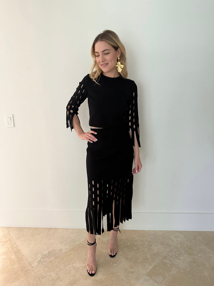 Maria Pavan Cut Out Fringe Knit Skirt