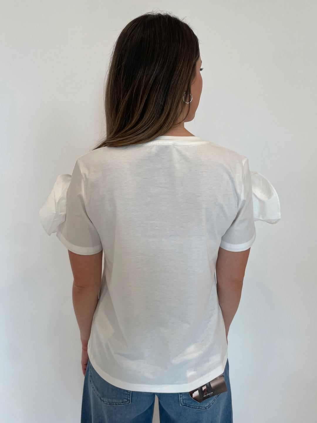 Leo & Ugo Taty Rose Flower Sleeve Tee in White available at Barbara Katz