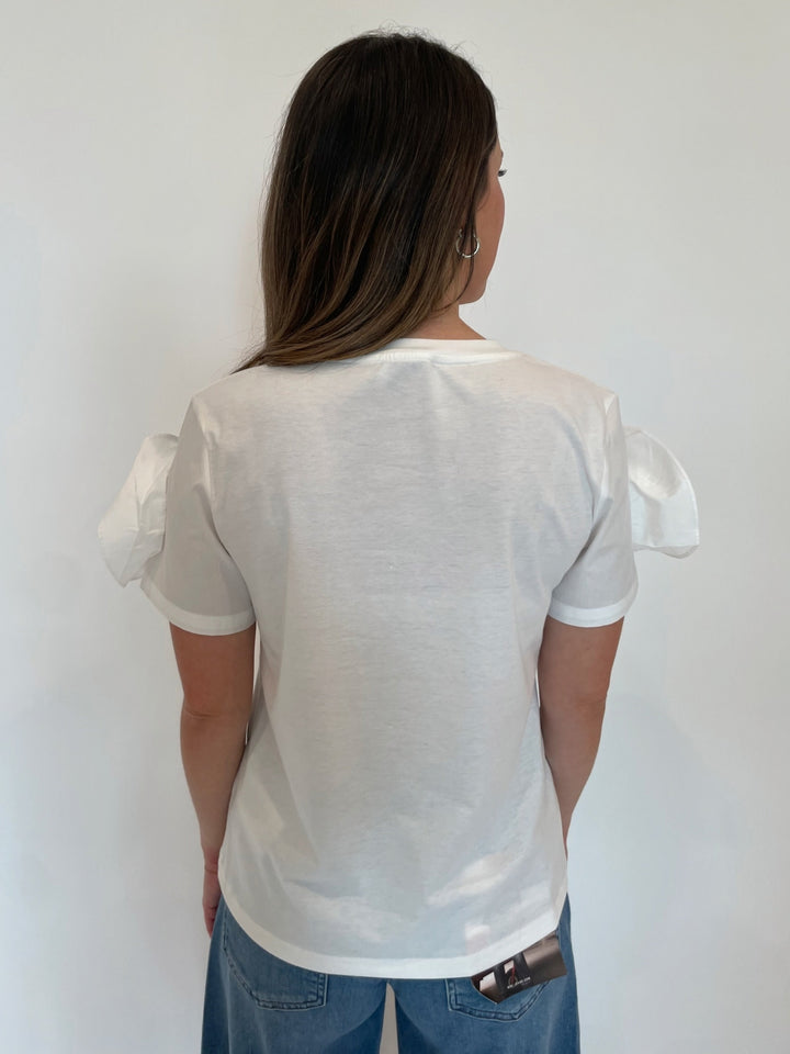 Leo & Ugo Taty Rose Flower Sleeve Tee in White available at Barbara Katz