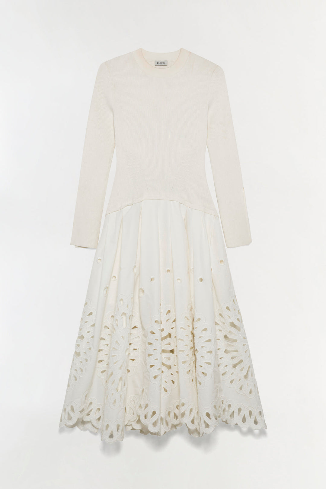 Simkhai Daila Embroidered Knit Midi Dress in White available at Barbara Katz