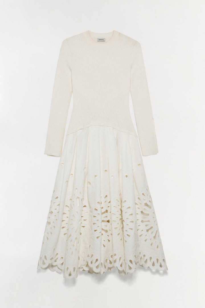 Simkhai Daila Embroidered Knit Midi Dress in White available at Barbara Katz