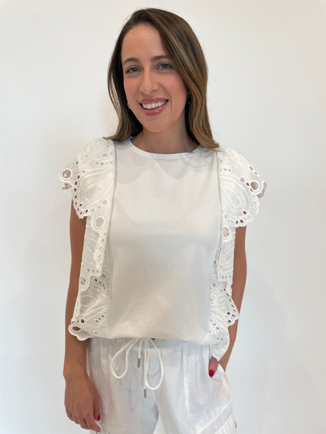 Leo & Ugo Abigail Eyelet Top in White available at Barbara Katz