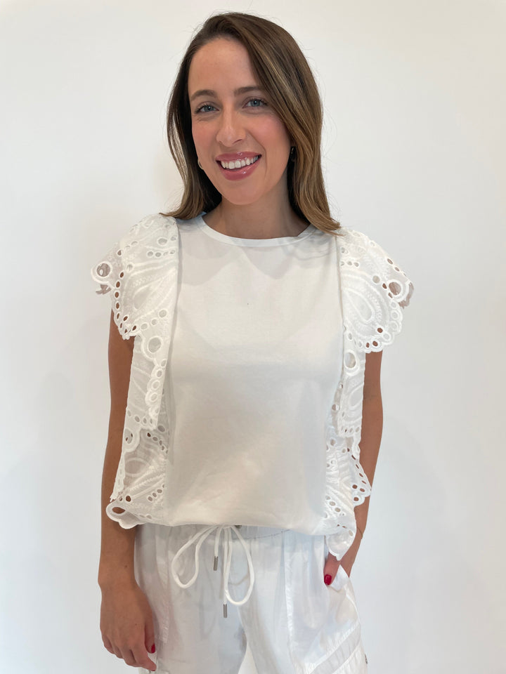 Leo & Ugo Abigail Eyelet Top in White available at Barbara Katz