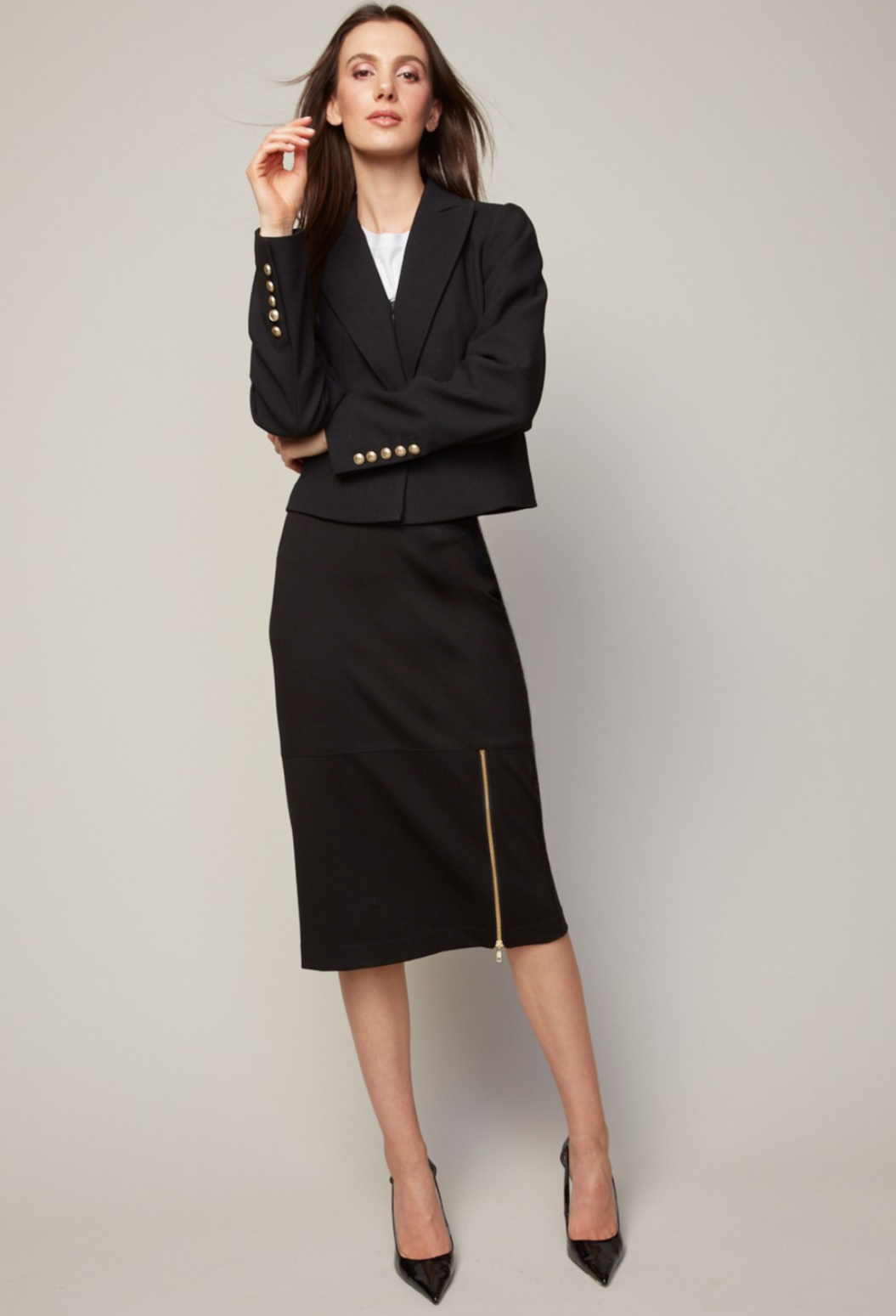 Adroit Atelier Bing Stretch Pencil Skirt With Zipper Detail in Black available at Barbara Katz