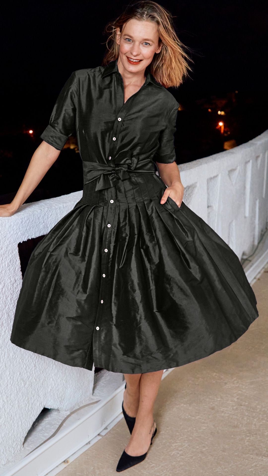 Dizzy-Lizzie Mrs Maisel Silk Dress in Black