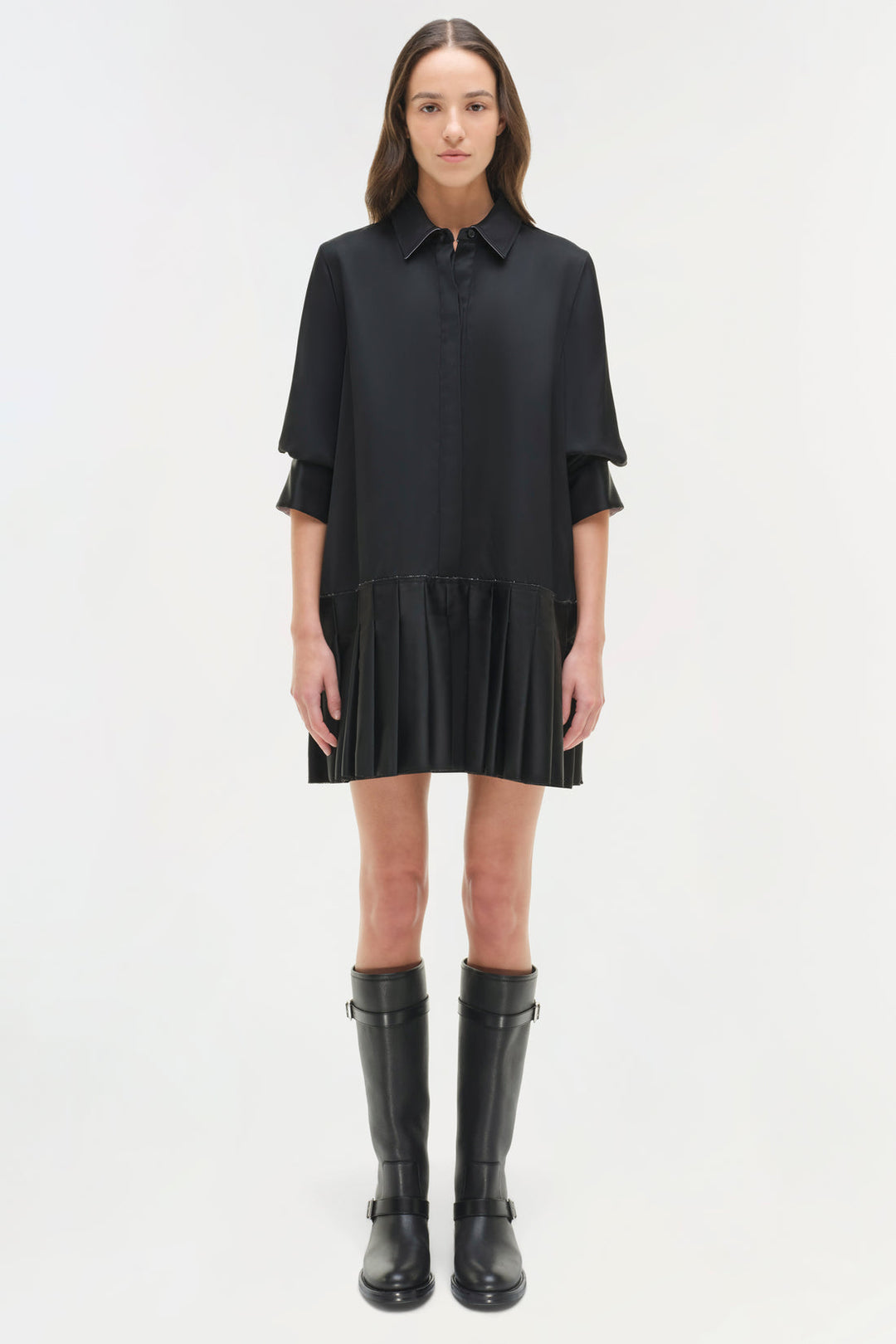 Simkhai Regina Short Sleeve Mini Dress in Black available at Barbara Katz