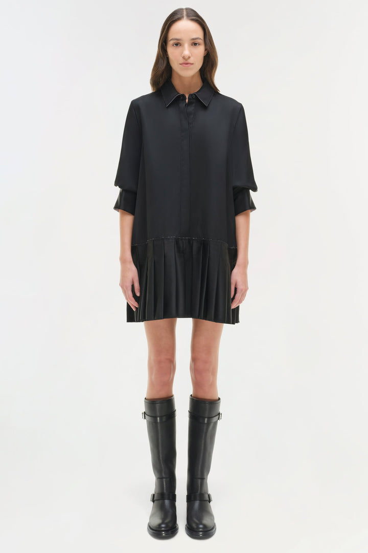Simkhai Regina Short Sleeve Mini Dress in Black available at Barbara Katz