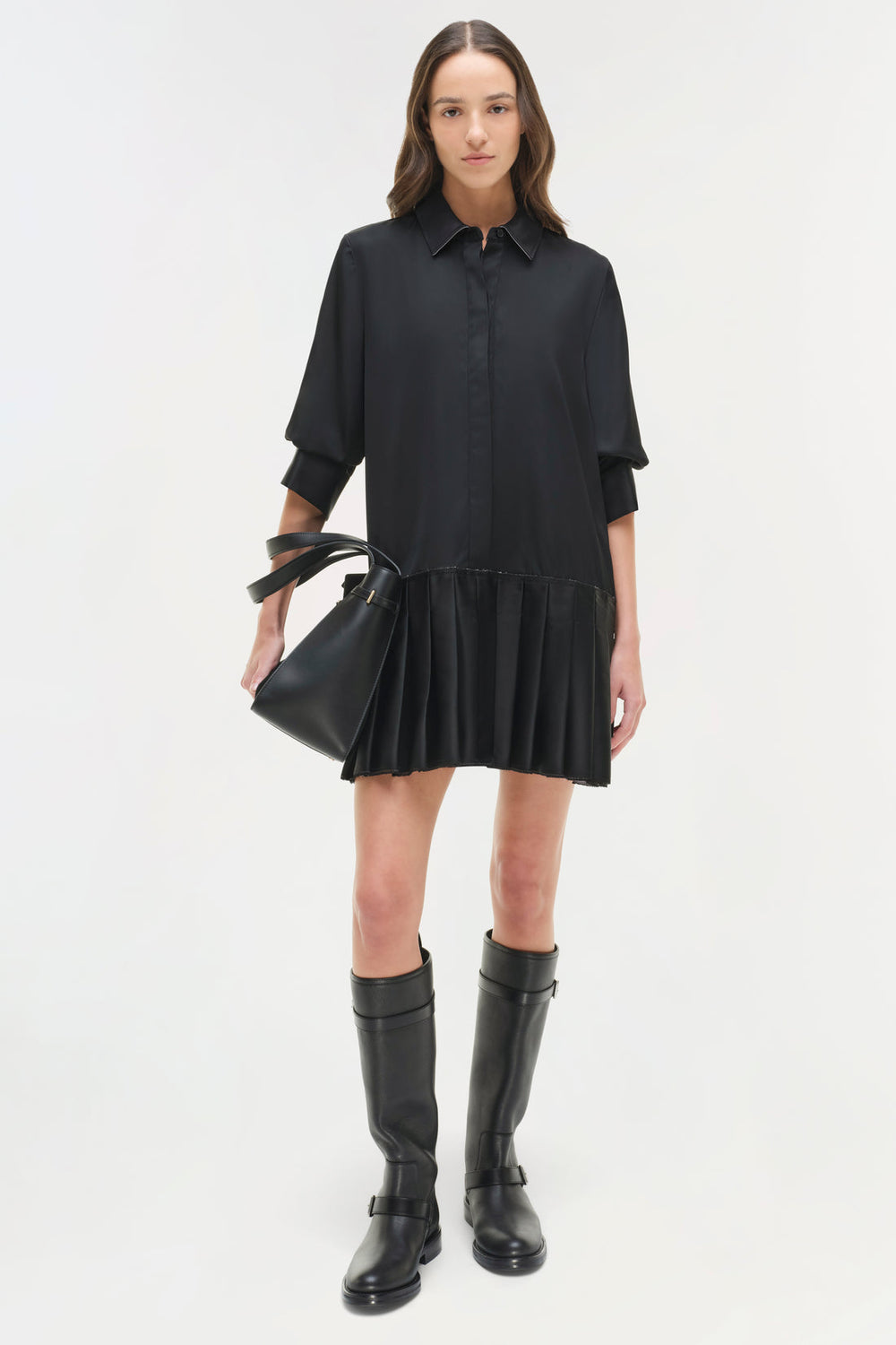 Simkhai Regina Short Sleeve Mini Dress in Black available at Barbara Katz