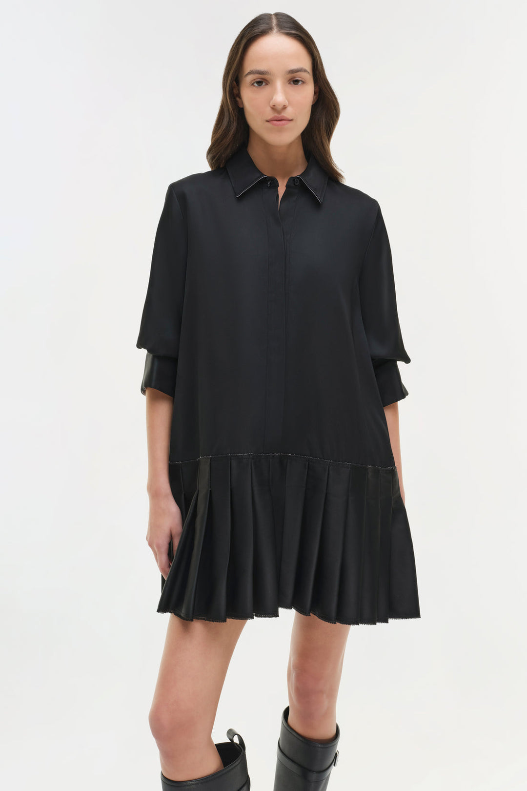 Simkhai Regina Short Sleeve Mini Dress in Black available at Barbara Katz