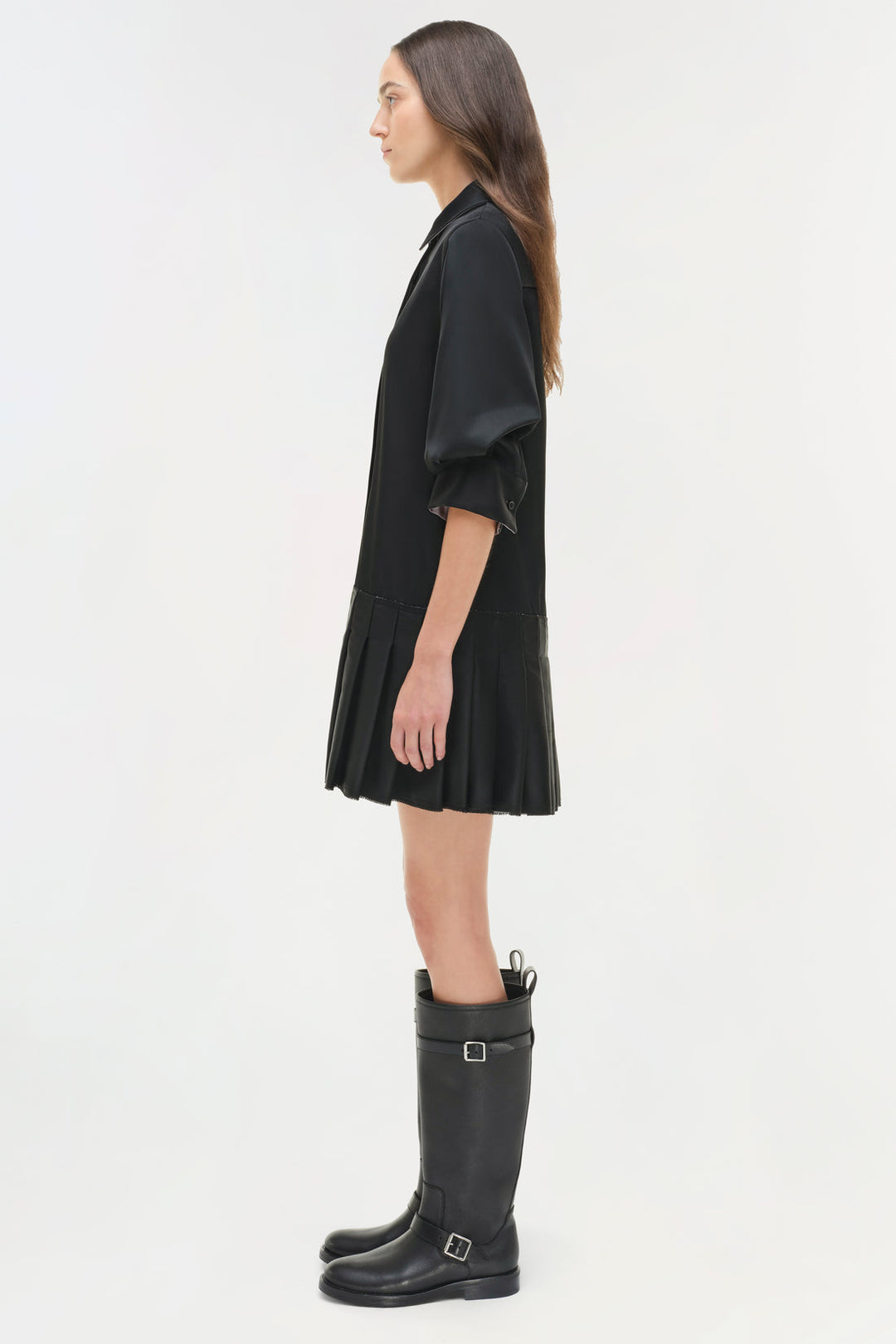 Simkhai Regina Short Sleeve Mini Dress in Black available at Barbara Katz