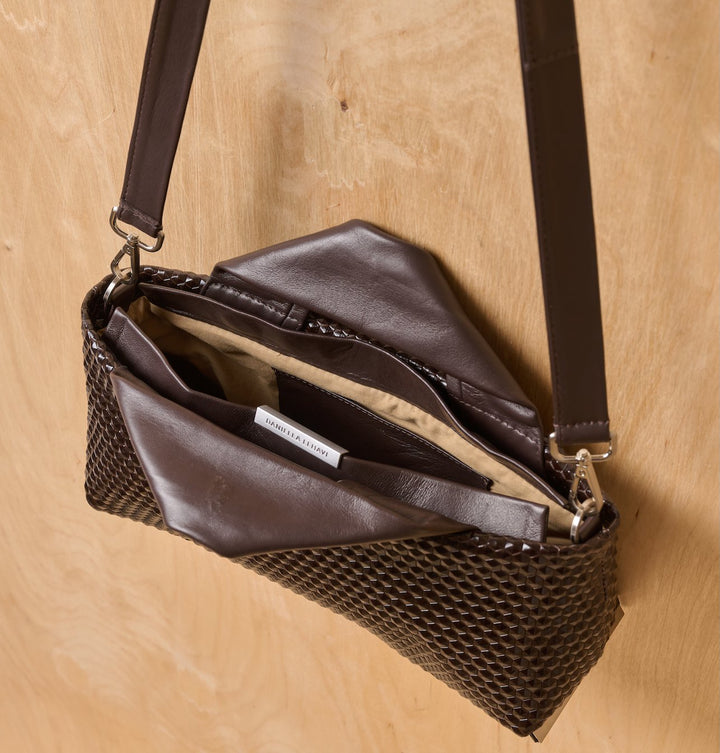 Daniella Lehavi Alexa Landscape Bag in 3D Chocolate available at Barbara Katz