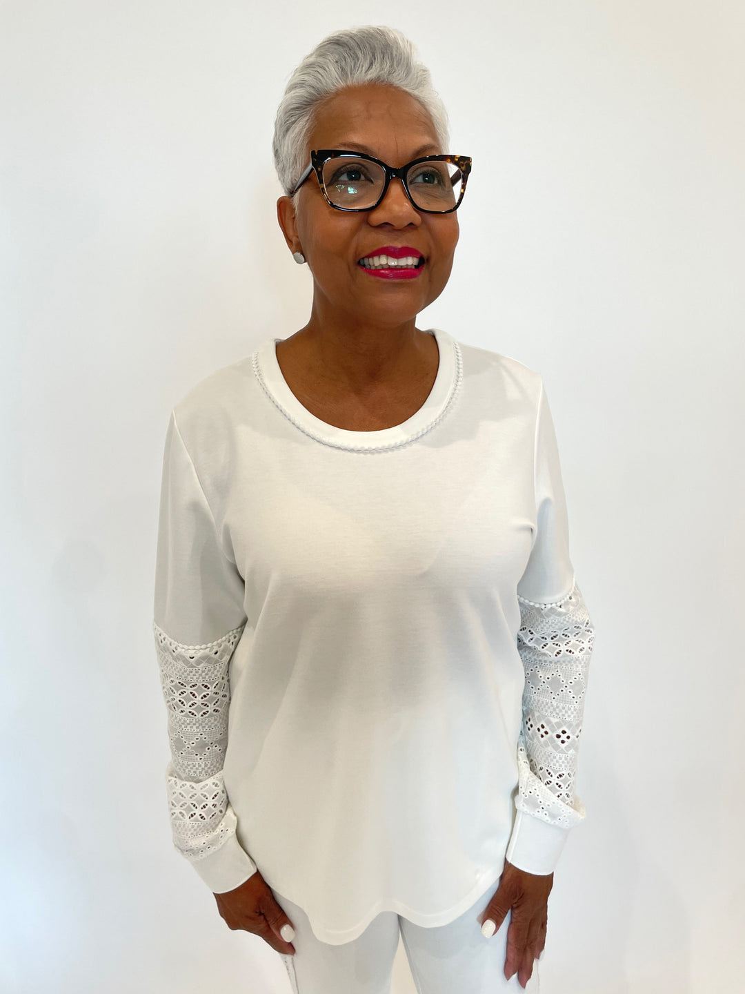 Leo & Ugo Marcella Sleeve Sweater in White available at Barbara Katz