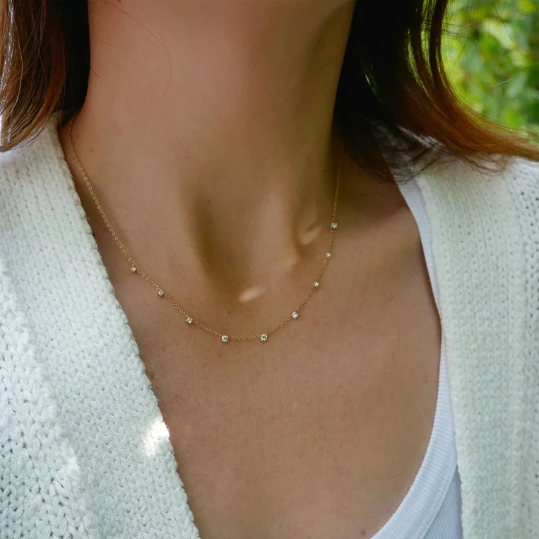 Ef Collections 14K Yellow Gold 9 Prong Set Diamond Necklace