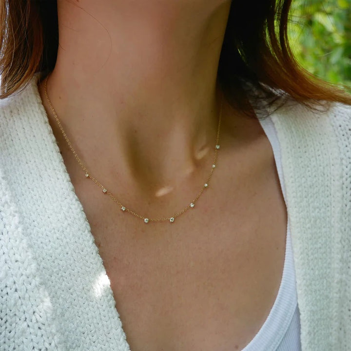 Ef Collections 14K Yellow Gold 9 Prong Set Diamond Necklace
