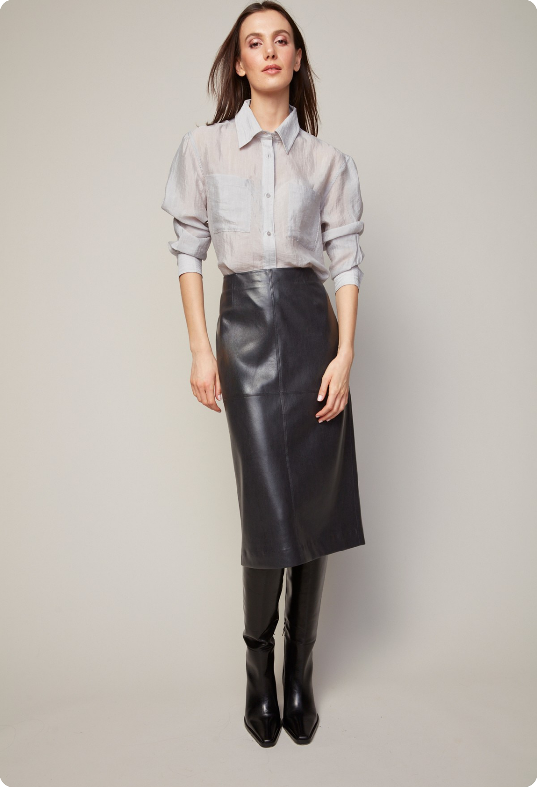 Adroit Atelier Brandy Stretch Vegan Leather Pencil Skirt - Black available at Barbara Katz