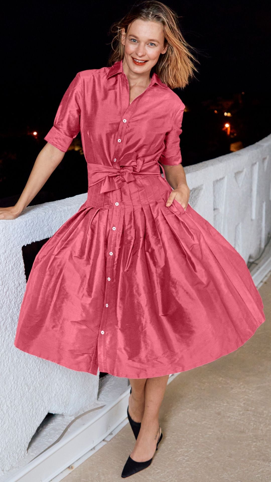 DIzzy-Lizzie Mrs Maisel Silk Dress in Pink available at Barbara Katz