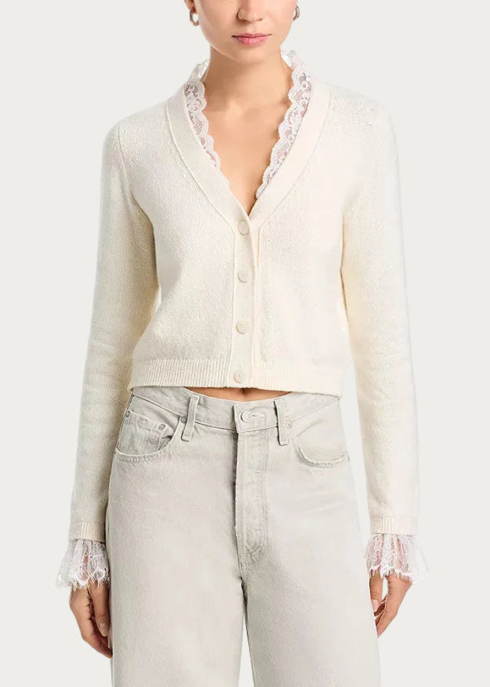 Cinq a Sept Lace Nikko Cardigan in Ivory available at Barbara Katz