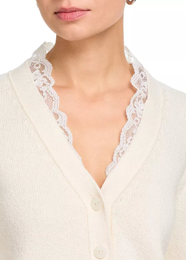 Cinq a Sept Lace Nikko Cardigan in Ivory available at Barbara Katz