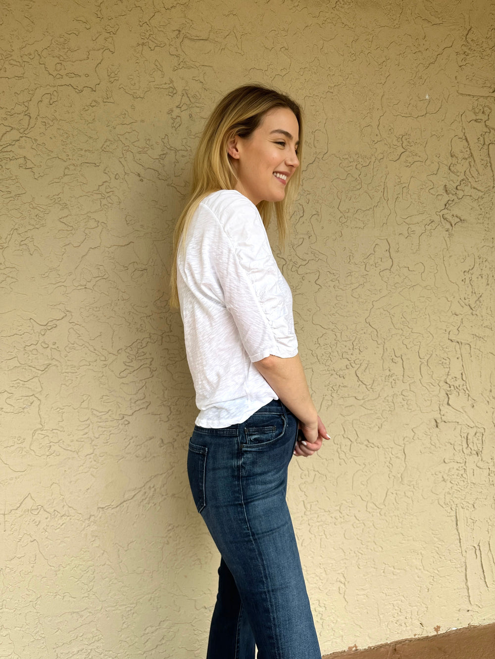 Stateside Supima Slub Mixed Media Dolman Top - White