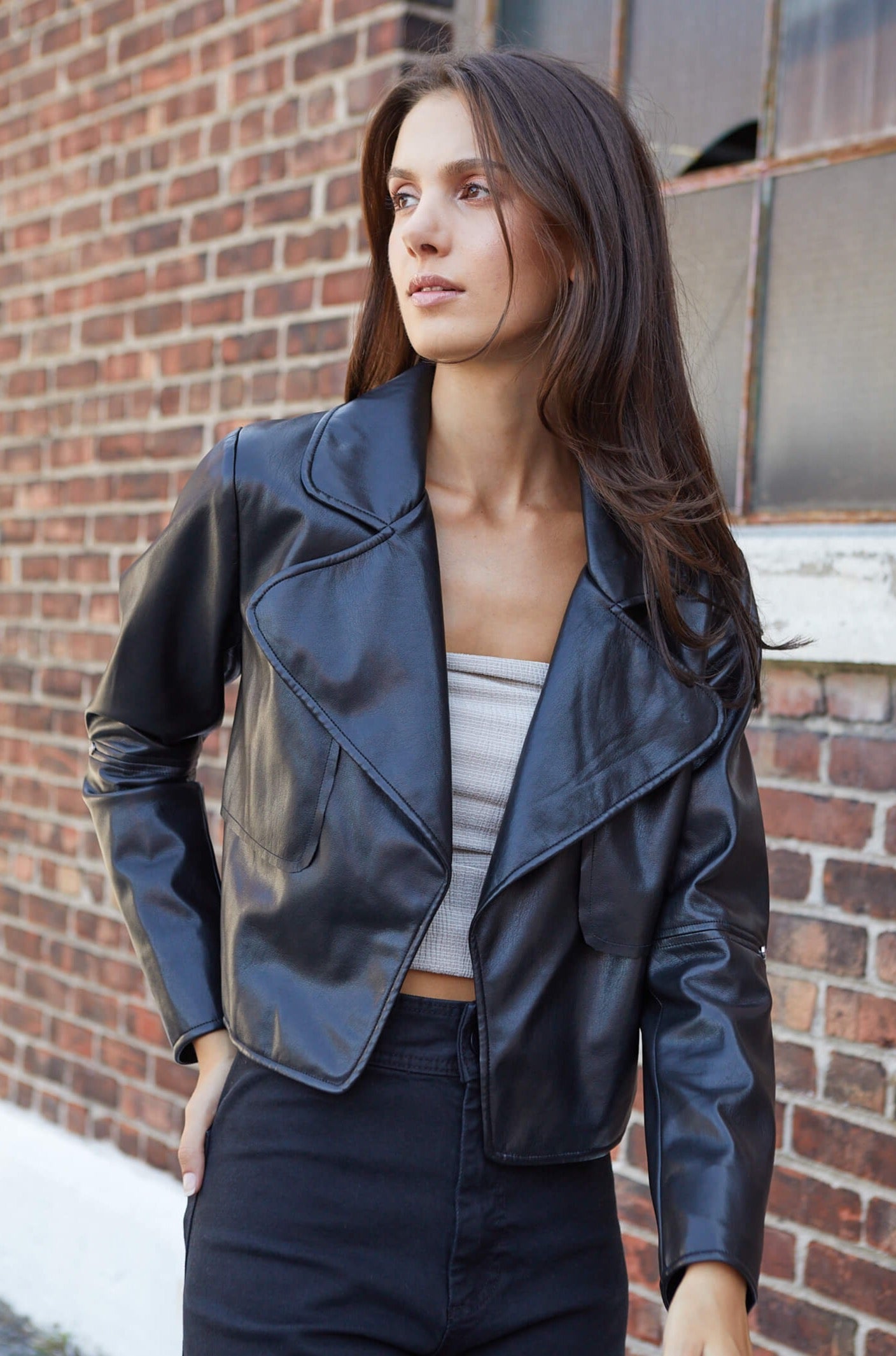 Adroit Atelier Ninon Short Vegan Leather Jacket - Black – Barbara Katz